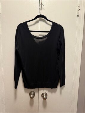360sweater Black Scoop Neck Sweater with V detail on back.